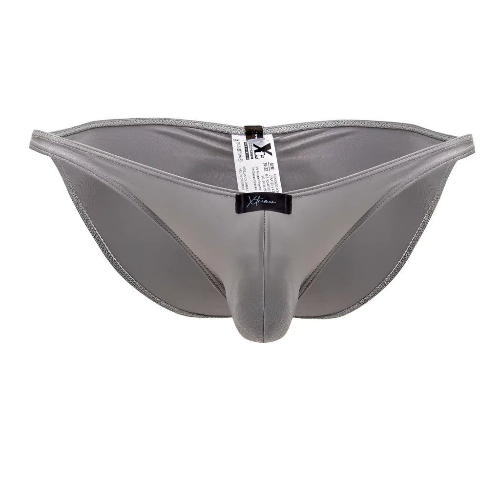 Xtremen 91179 microfiber bikini in silver gray with smooth satin-like fabric and subtle sheen for men