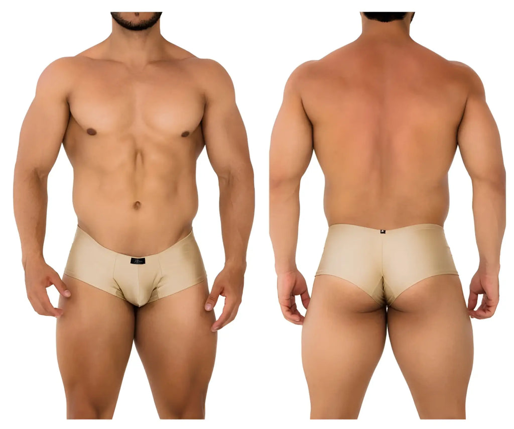 Beige xtremen 91180 microfiber trunks with stretchy fabric and a small black brand tag at the waistband