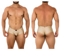 Beige xtremen 91180 microfiber trunks with stretchy fabric and a small black brand tag at the waistband