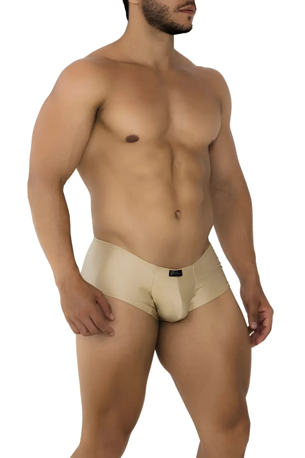 Beige xtremen 91180 microfiber stretch briefs with subtle brand tag on waistband in gold color