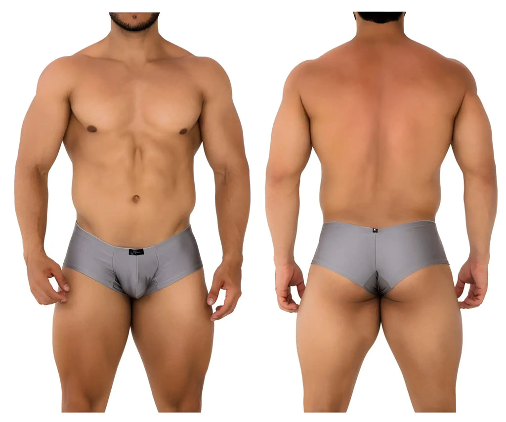 Gray xtremen 91180 microfiber trunks with smooth form-fitting fabric and a black brand tag at the waistband