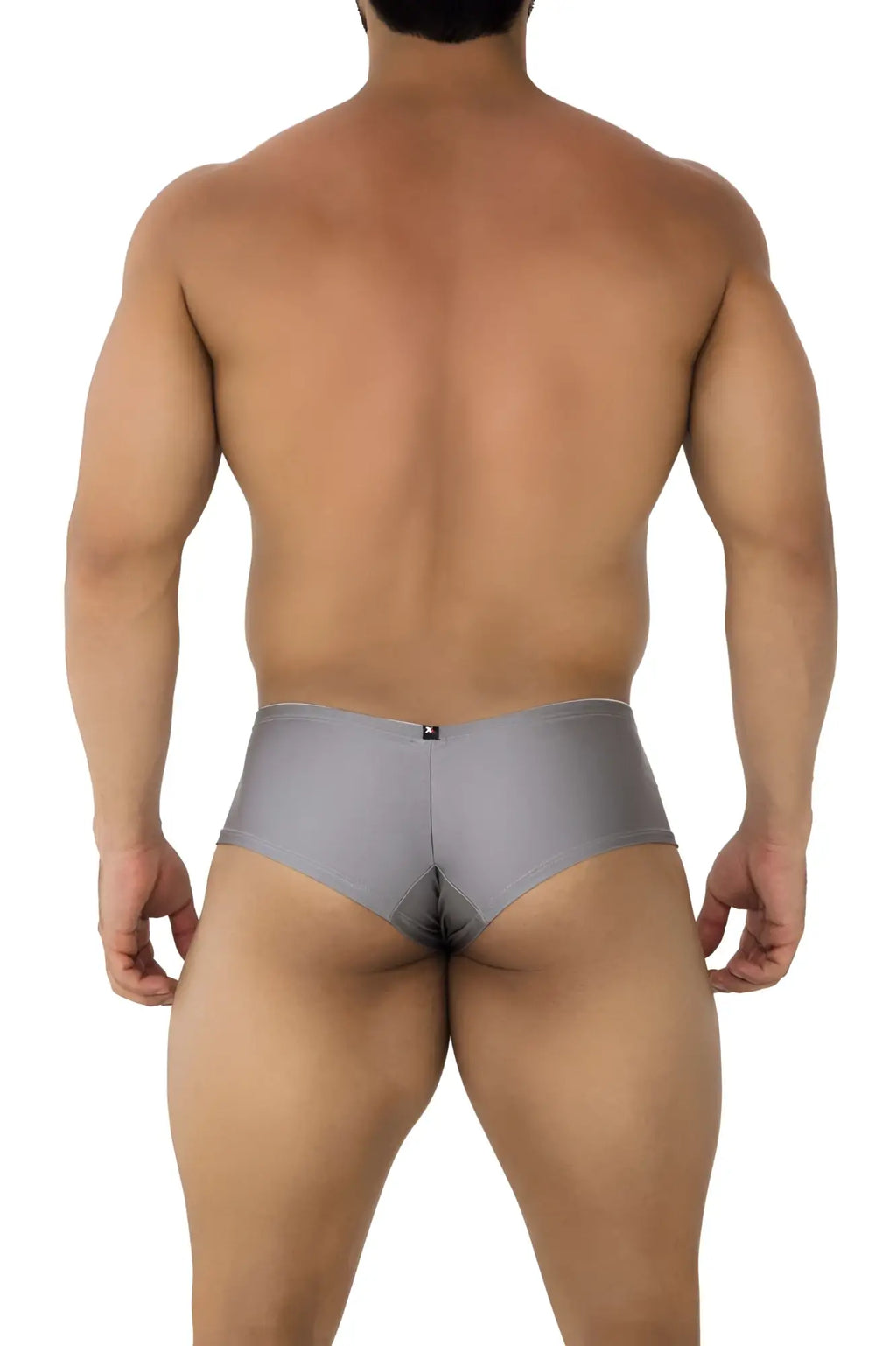 Gray form-fitting microfiber Xtremen 91180 silver trunks with subtle sheen and small black logo on waistband