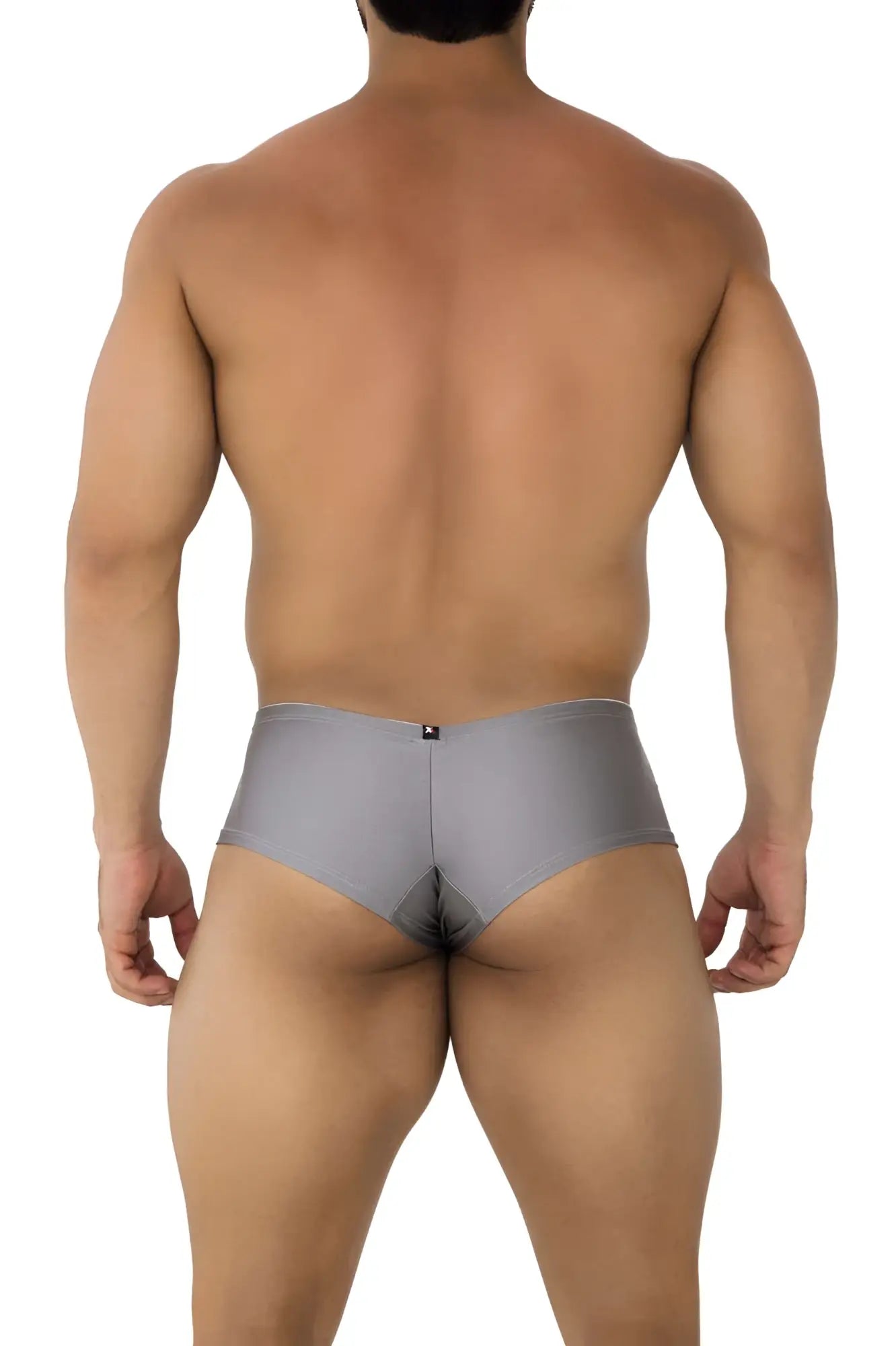 Gray form-fitting microfiber Xtremen 91180 silver trunks with subtle sheen and small black logo on waistband