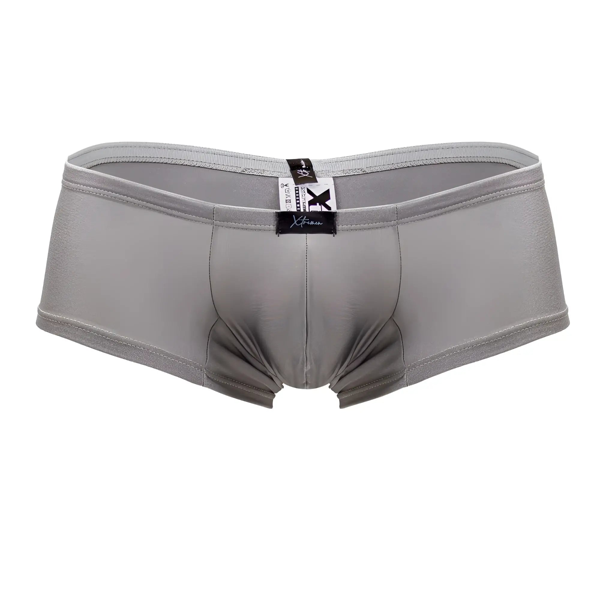 Gray xtra men’s briefs in silver microfiber with smooth stretchy fabric and branded waistband tag from xtremen 91180