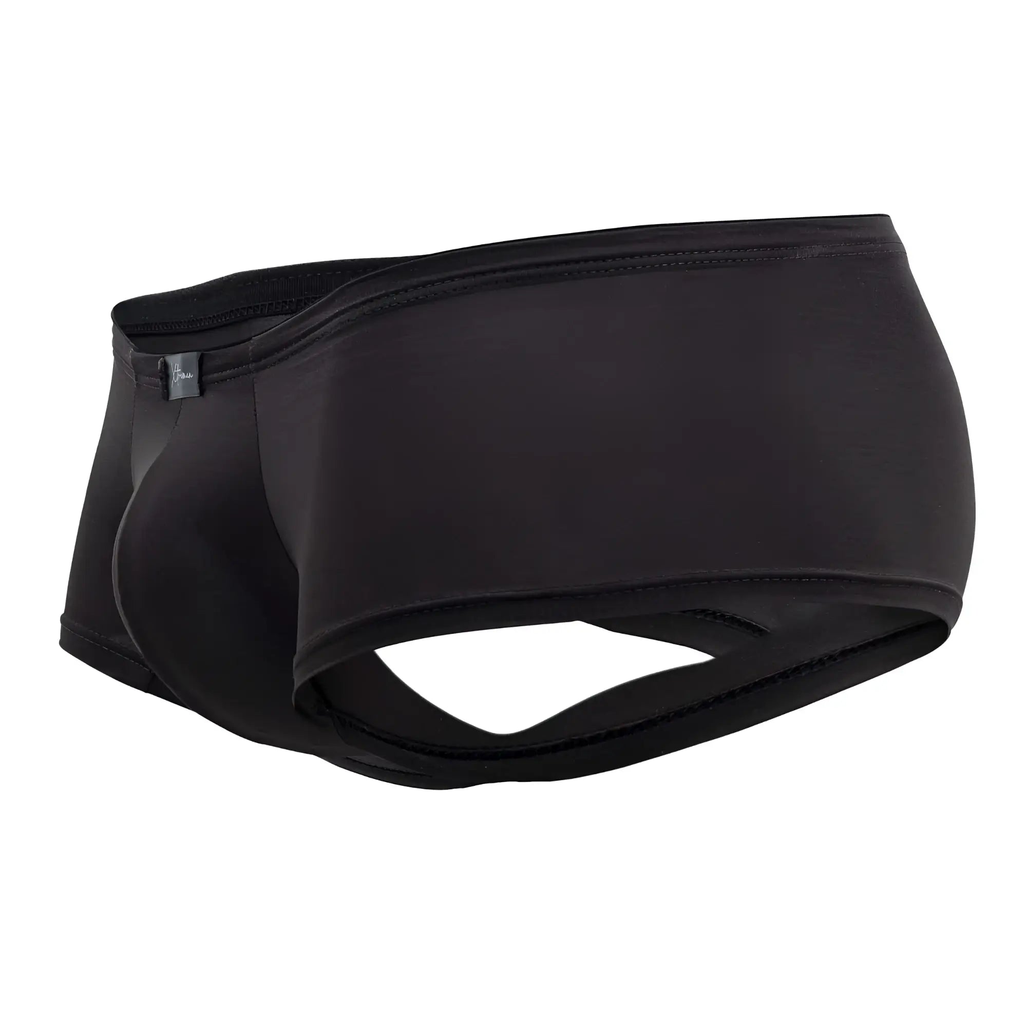 Xtremen 91181 microfiber black swim trunks for men with sleek form-fitting design and distinctive back cutout