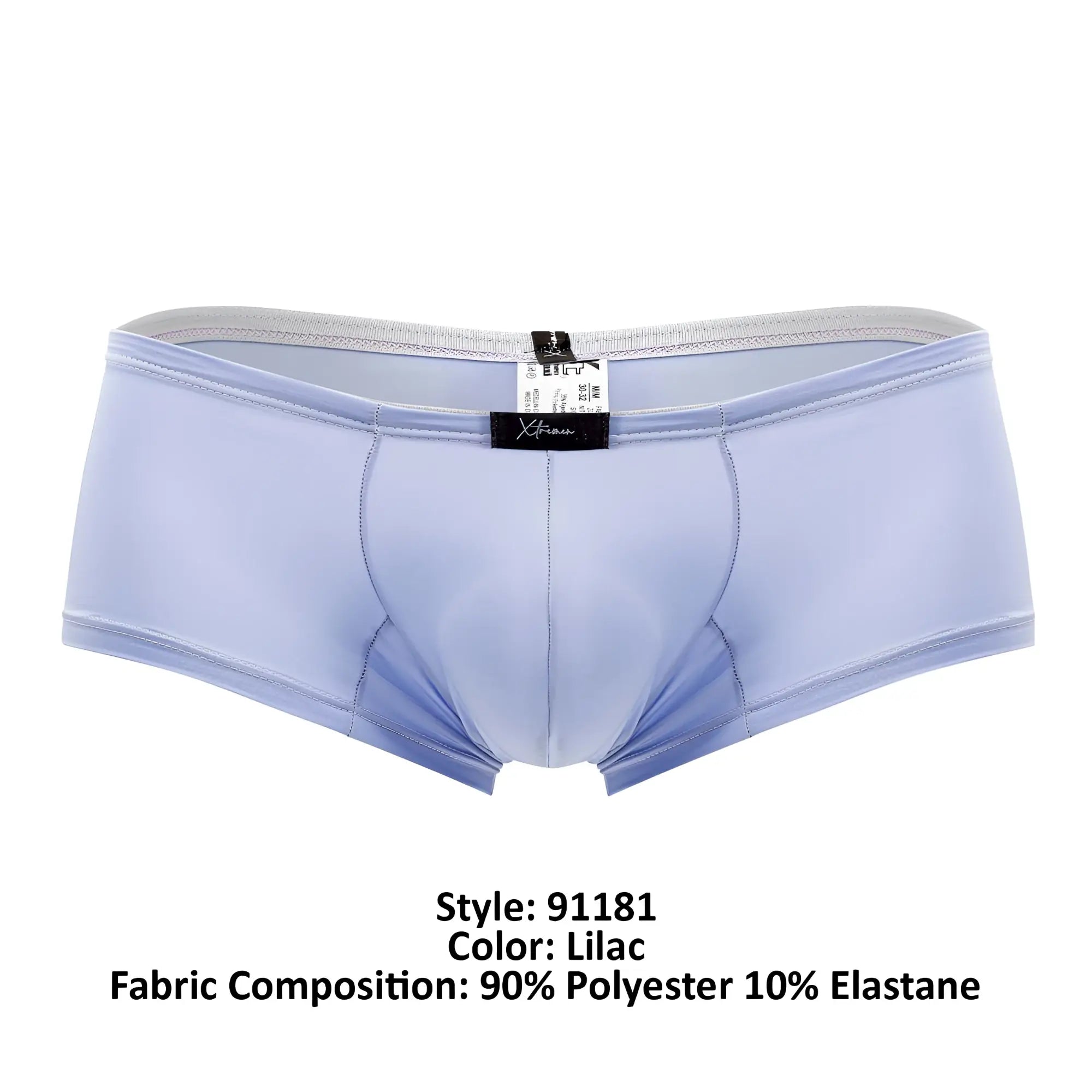 Lilac xtremen 91181 microfiber trunks for men made from 90 percent polyester 10 percent elastane with gray trim
