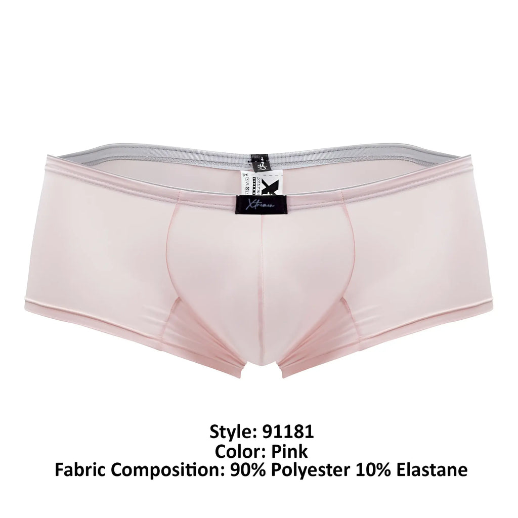 Pink xtremen 91181 microfiber men’s briefs with gray waistband and black brand label