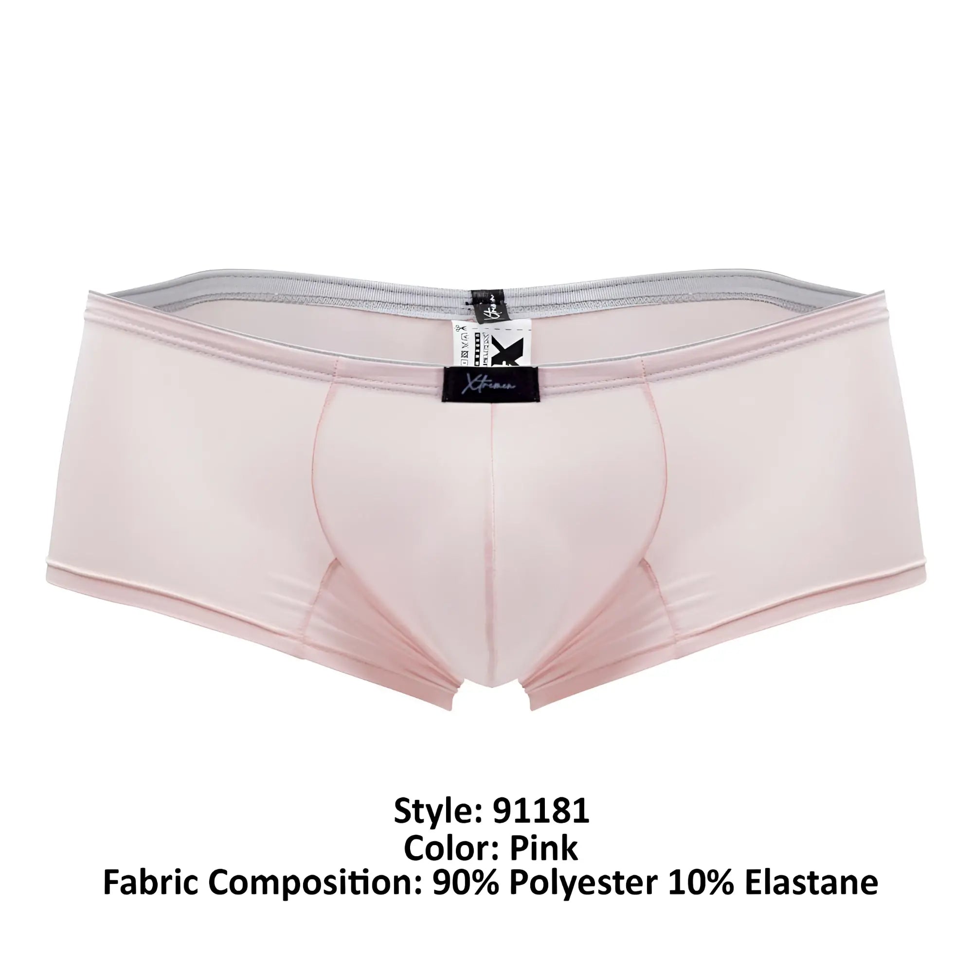 Pink xtremen 91181 microfiber men’s briefs with gray waistband and black brand label