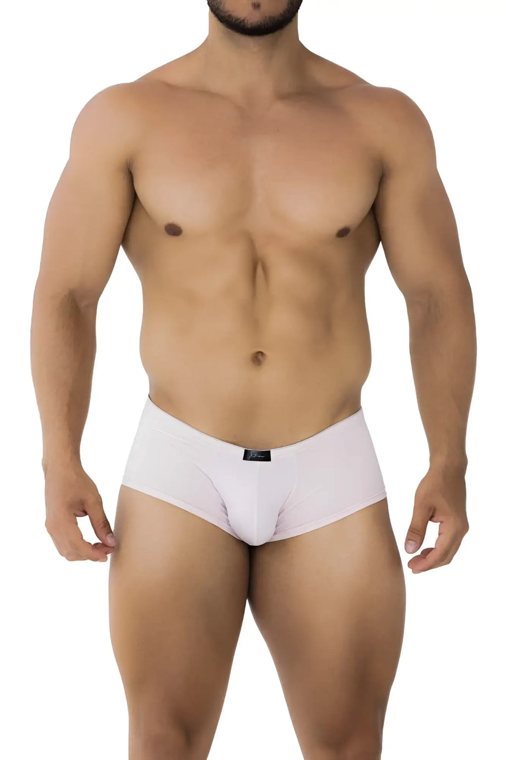 Xtremen 91181 microfiber pink men’s briefs with a snug fit and small black logo on the waistband