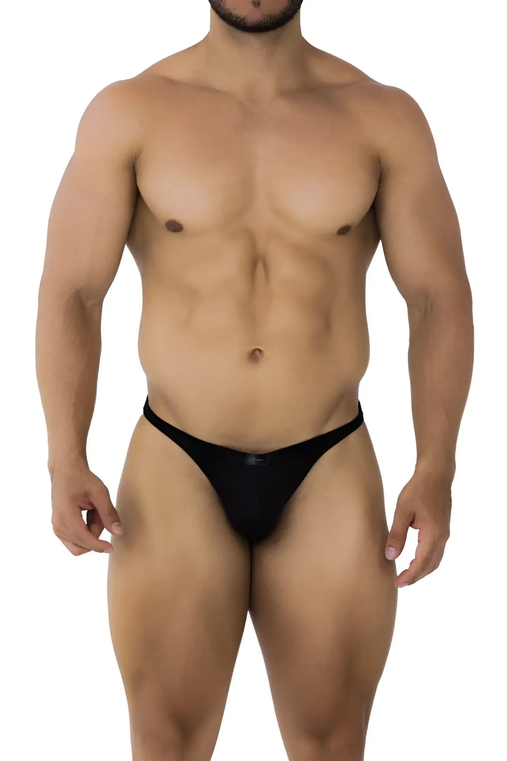Black Xtremen 91182 microfiber thong briefs with a sleek minimalist design shown from the back side