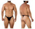 Black xtremen 91182 microfiber thong with minimalistic design and subtle sheen shown from the back side