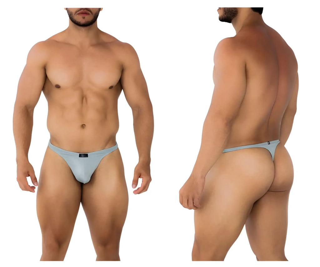 Light blue microfiber athletic briefs with a black brand tag at the waistband for comfortable activewear use