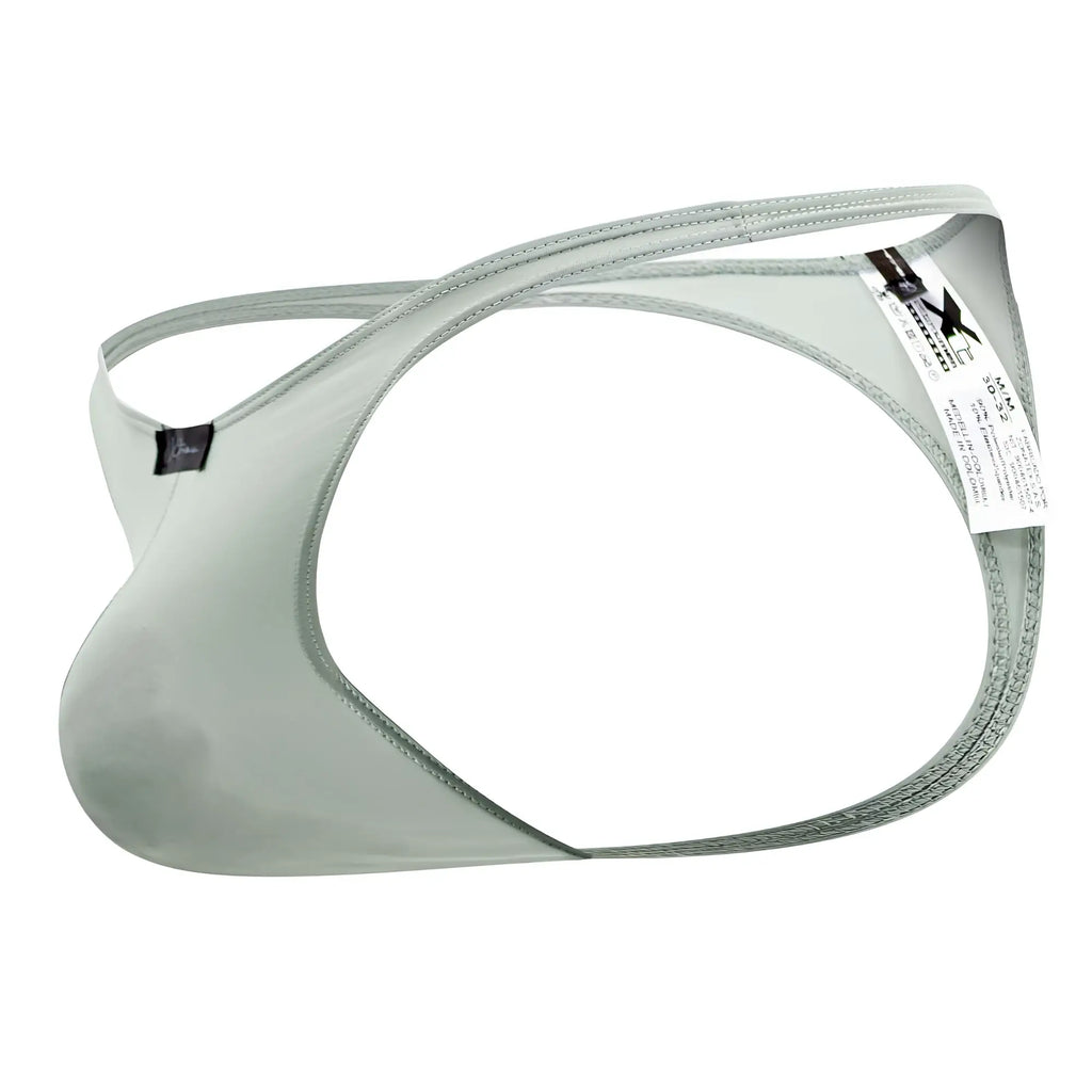 Light gray xtremen 91182 microfiber thong in smooth stretchy fabric with subtle sheen and sleek form-fitting design