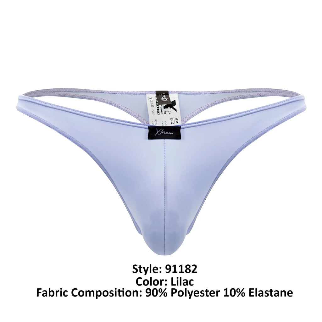Lilac-colored Xtremen 91182 microfiber thong made of 90% polyester and 10% elastane with a sleek fit