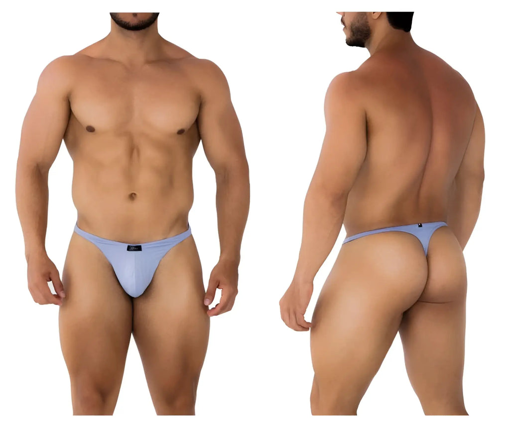 Light blue form-fitting thong made of smooth microfiber fabric with a black xtremen brand tag at the back
