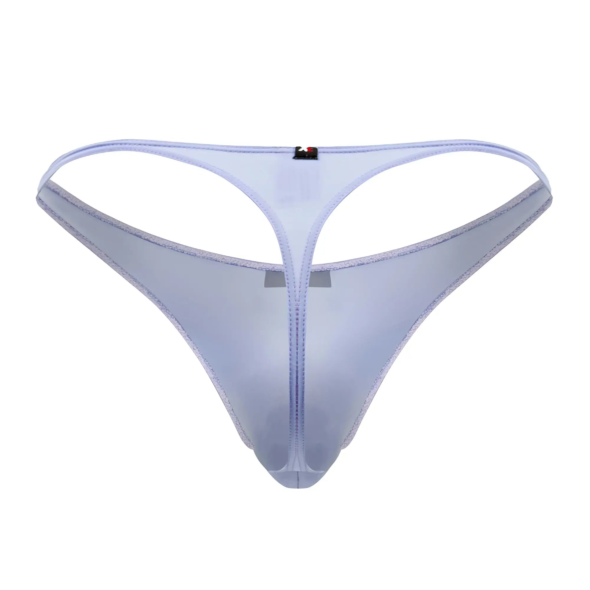 Transparent lavender Xtremen 91182 microfiber thong made of sheer mesh with central zipper and stitched edges