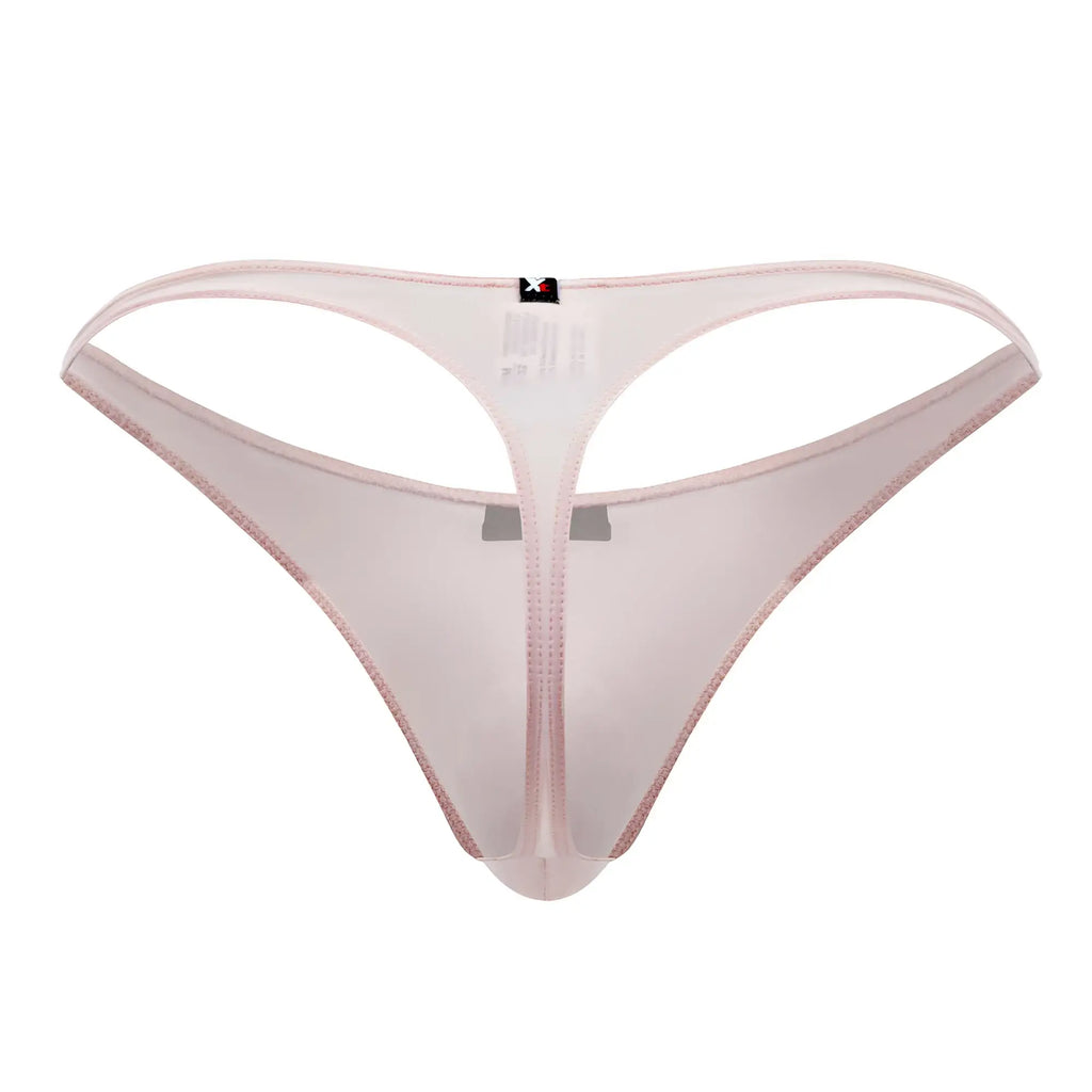 Xtremen 91182 pink microfiber thong made of sheer translucent mesh with subtle glittery trim along edges