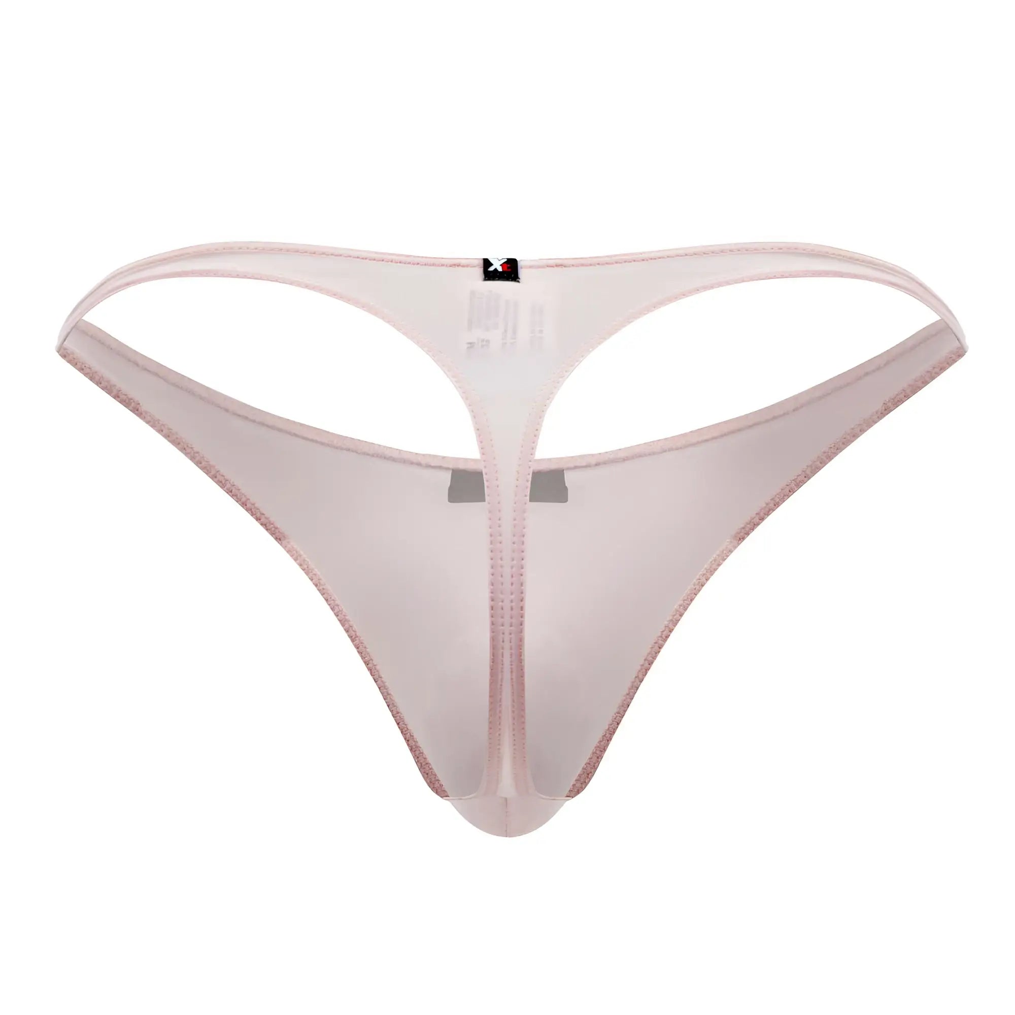 Xtremen 91182 pink microfiber thong made of sheer translucent mesh with subtle glittery trim along edges