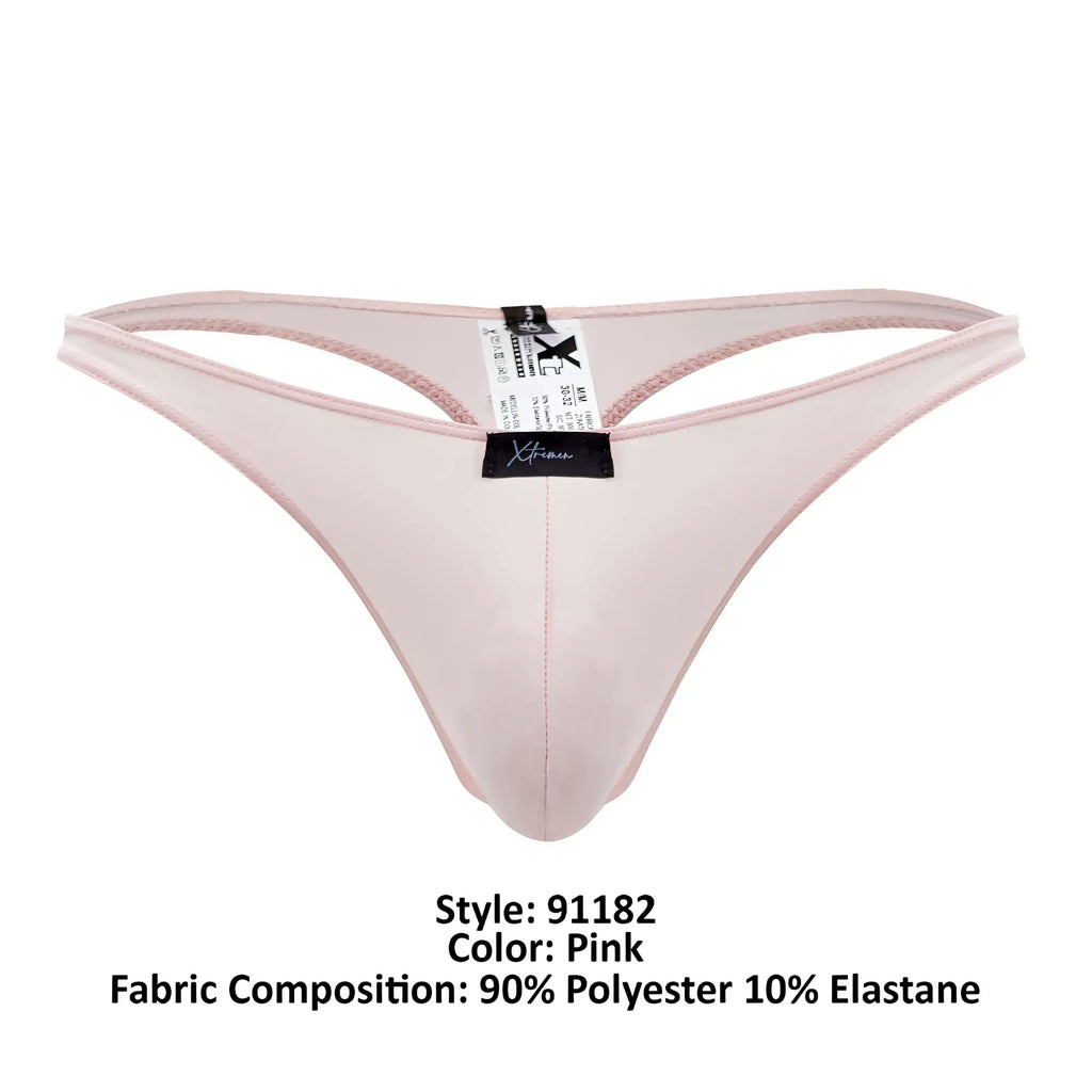 Xtremen 91182 microfiber pink thong made of 90 polyester 10 elastane with subtle pink trim on edges back side view