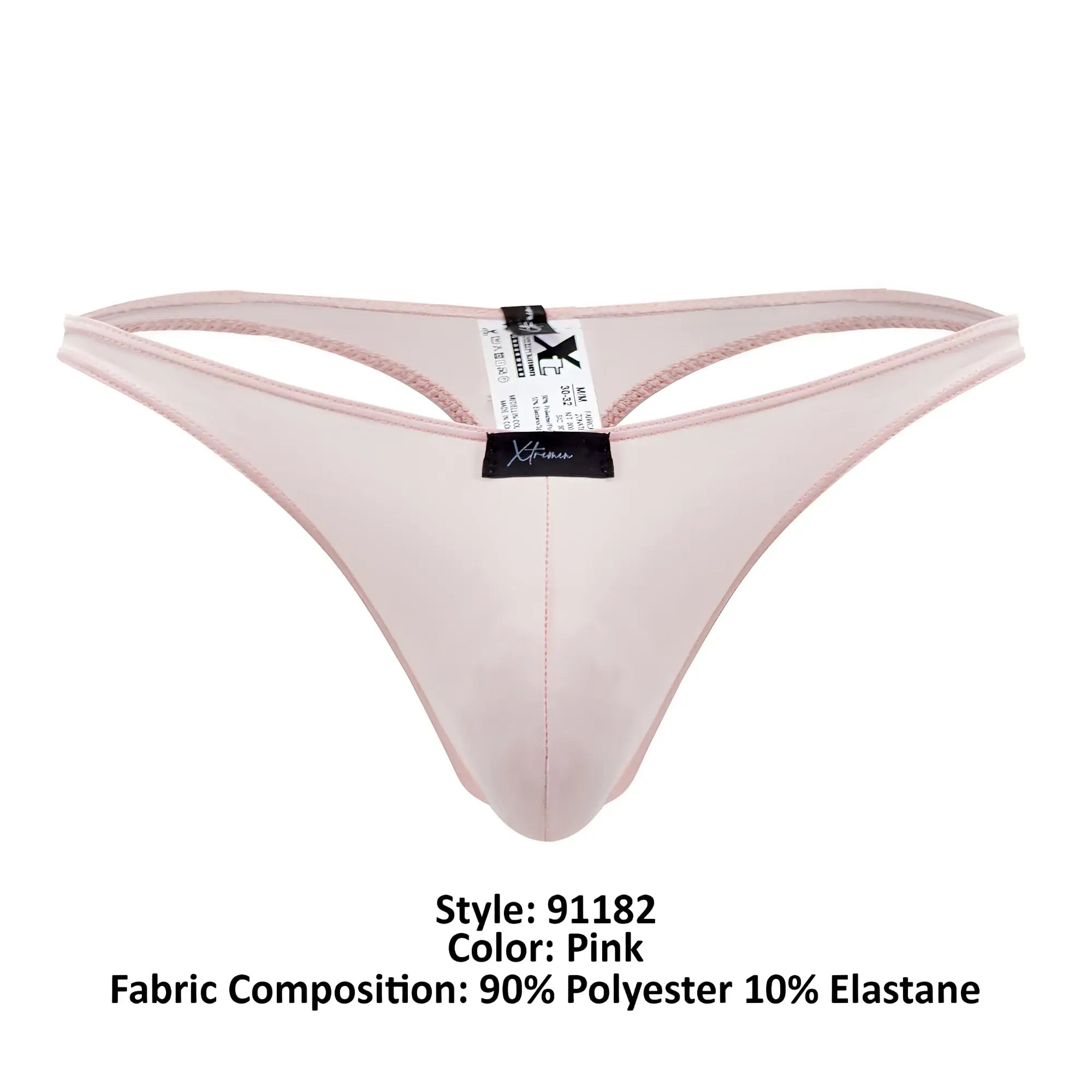 Xtremen 91182 microfiber pink thong made of 90 polyester 10 elastane with subtle pink trim on edges back side view