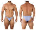 Light blue xtremen 91183 microfiber bikini briefs with smooth fabric finish and black brand tag at waistband