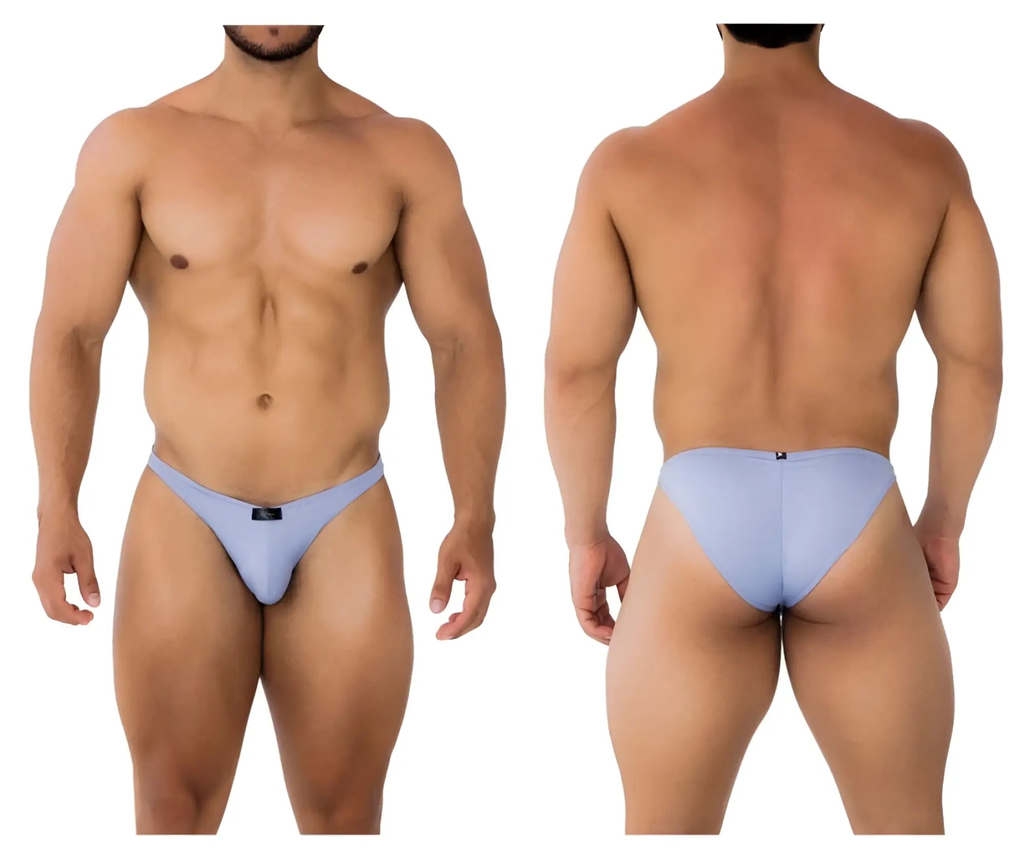 Light blue xtremen 91183 microfiber bikini briefs with smooth fabric finish and black brand tag at waistband