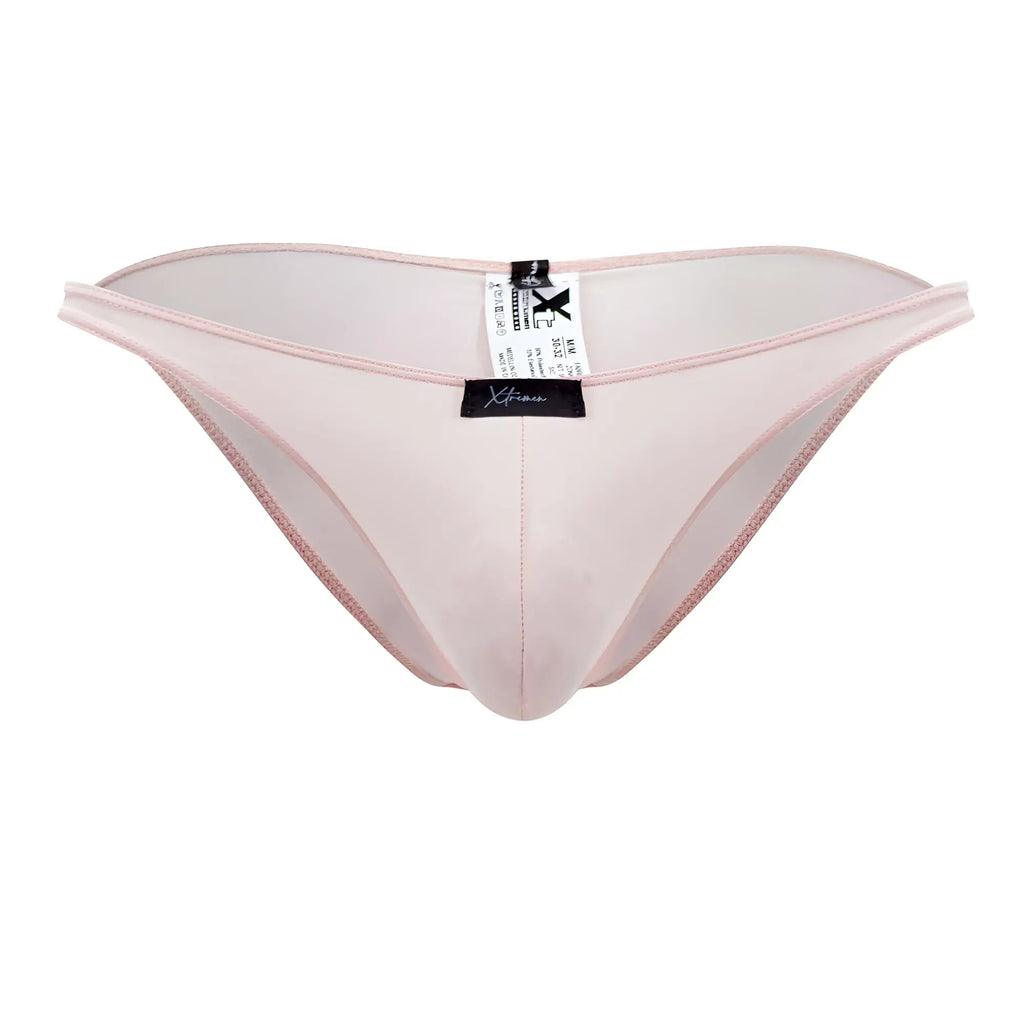 A delicate sheer pink Xtremen 91183 microfiber bikini thong made of smooth translucent fabric with fine stitching