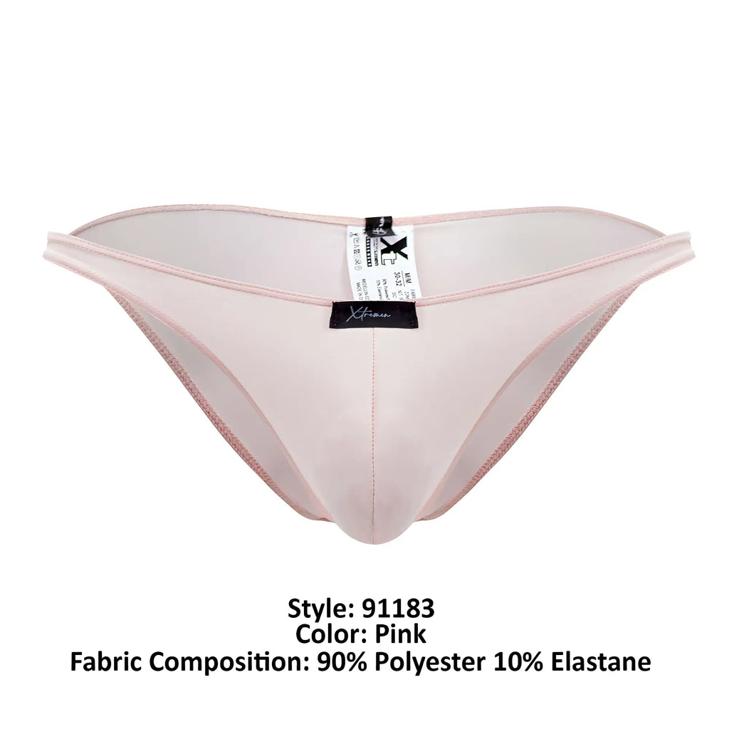 Pink sheer thong xtremen 91183 microfiber bikini in pink with 90% polyester 10% elastane and subtle pink trim