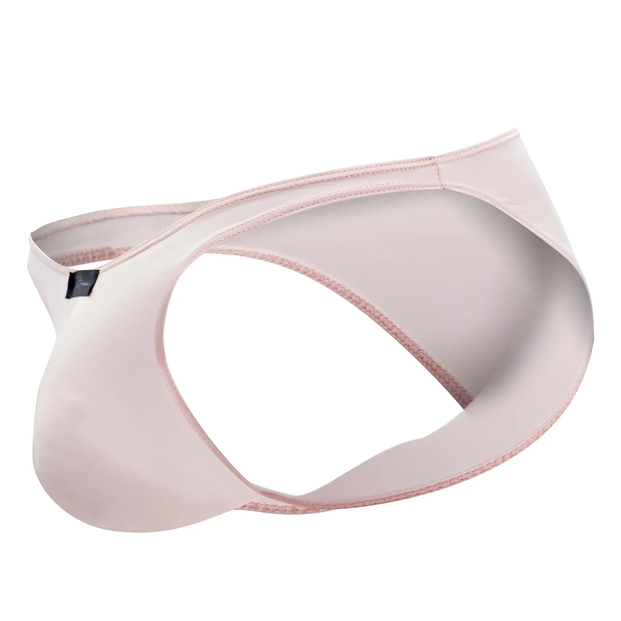 A sleek pale pink xtremen 91183 microfiber bikini brief with smooth satin finish and matching edge stitching