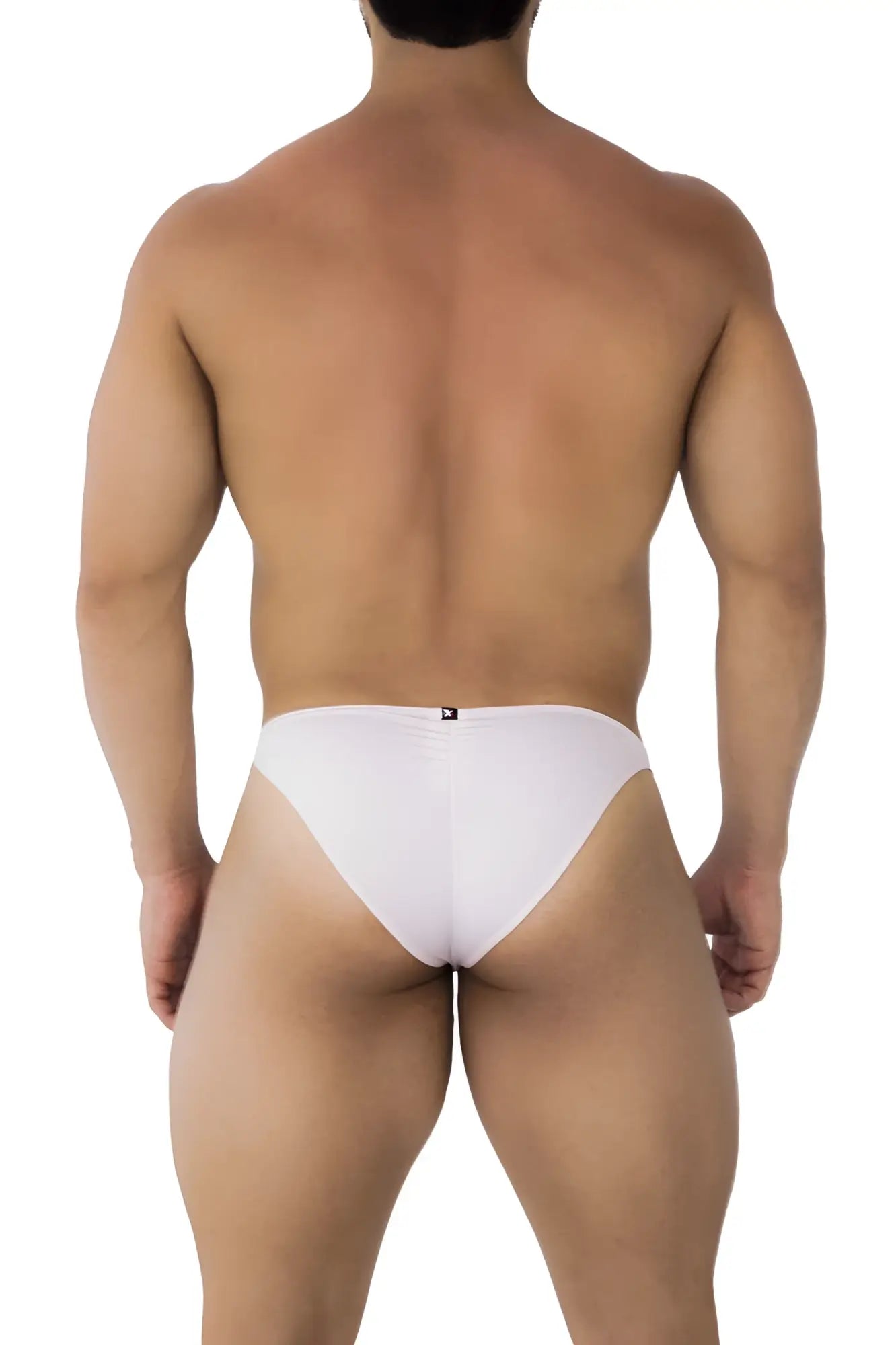 Pink xtremen 91183 microfiber bikini with smooth fabric and minimalist design white briefs shown from the back
