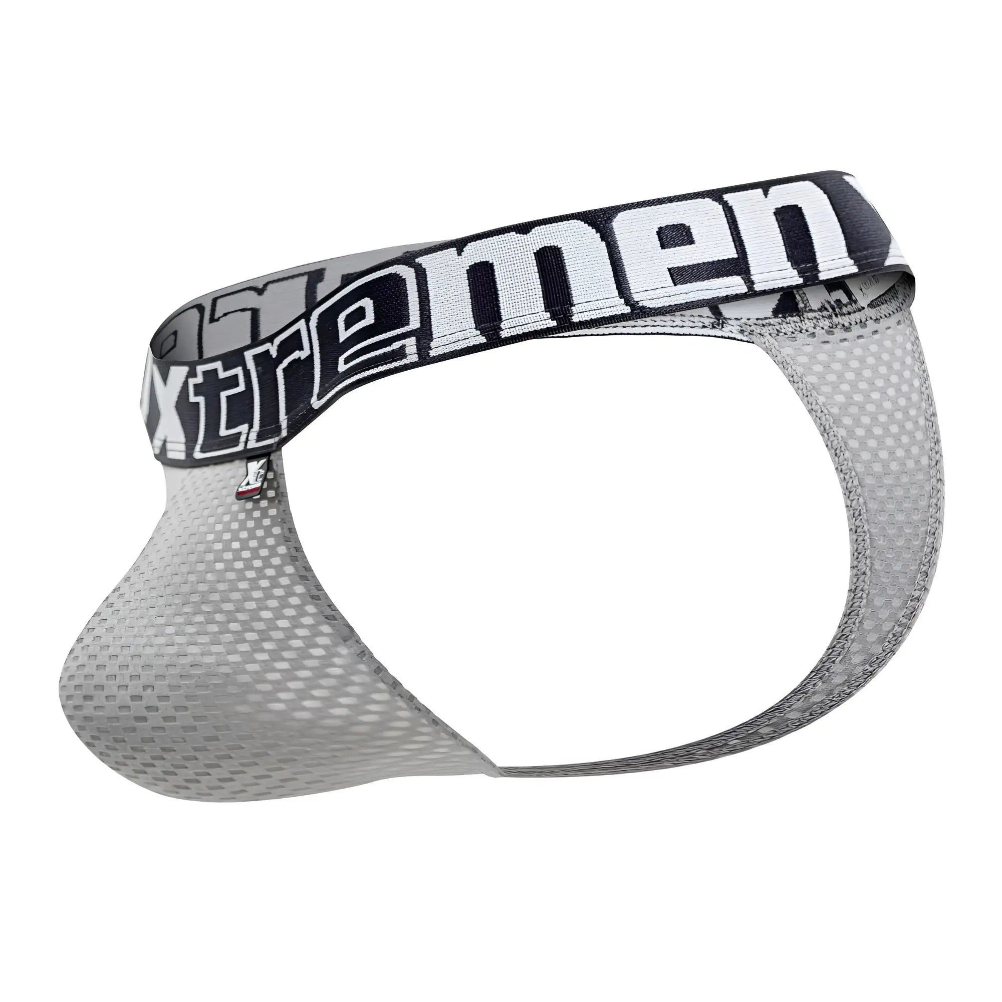 Gray mesh men’s briefs with a black and white xtremen waistband from xtremen 91184 mesh thongs collection