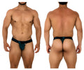 Dark teal xtremen 91184 mesh thong with black elastic waistband and subtle logo pattern in green color