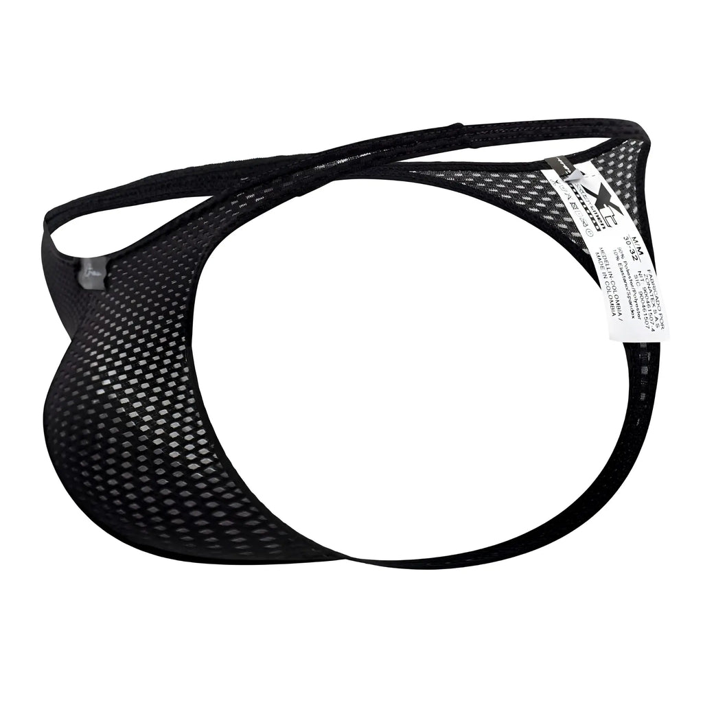 Black xtremen 91185 mesh thong for men with sleek form-fitting design and reinforced elastic straps front view
