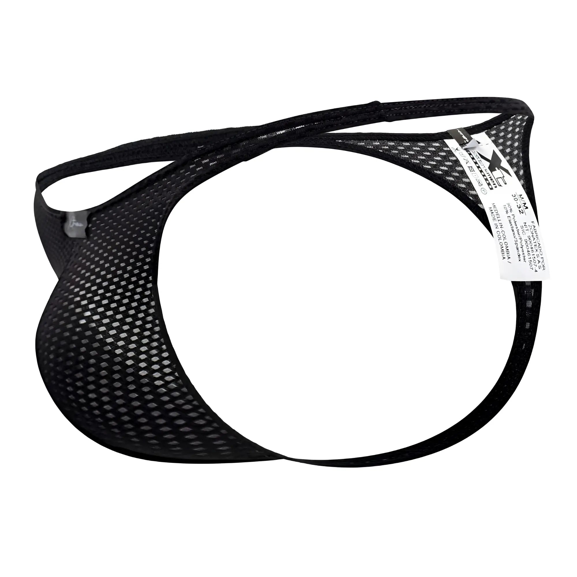 Black xtremen 91185 mesh thong for men with sleek form-fitting design and reinforced elastic straps front view
