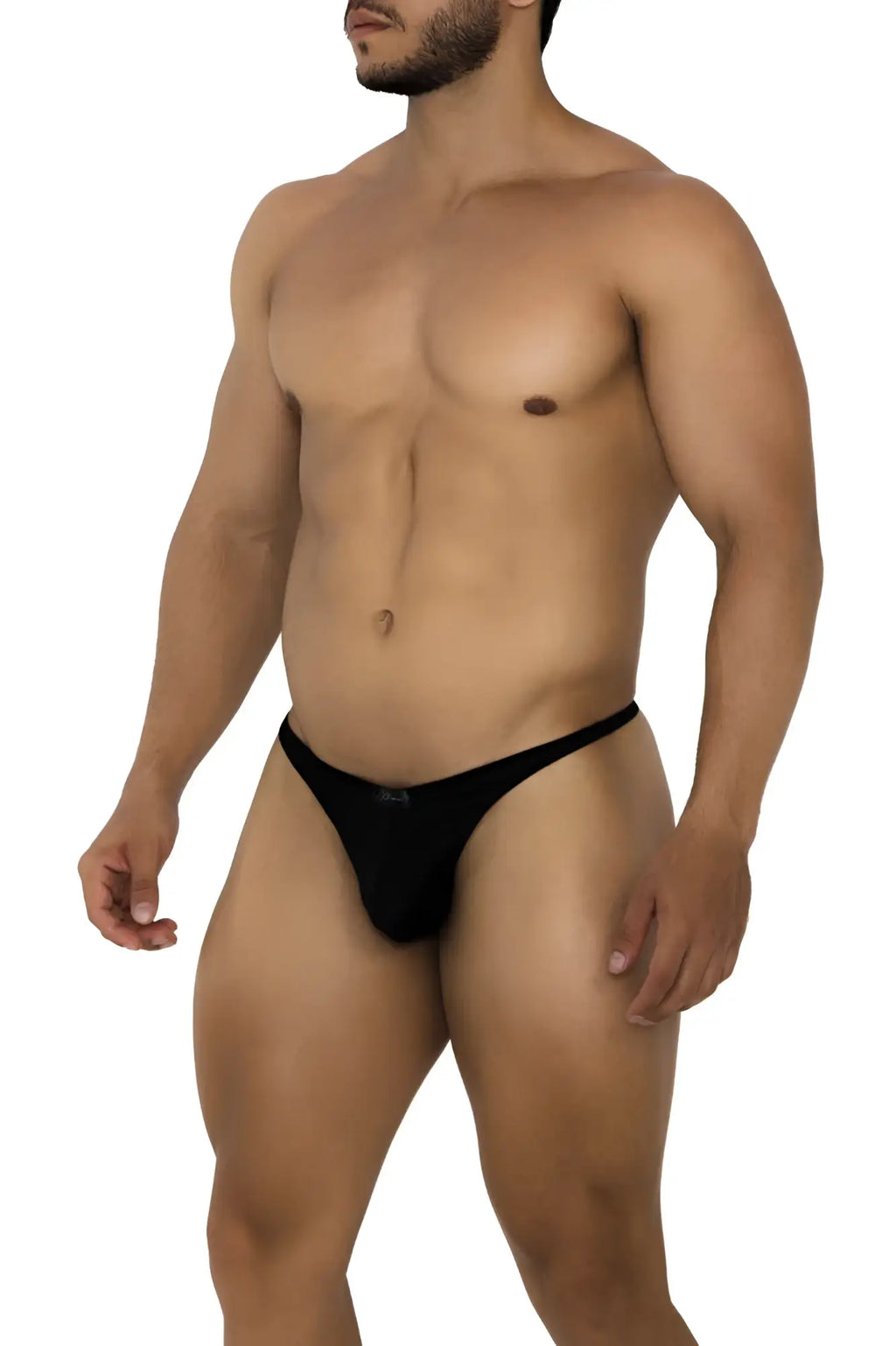 Black Xtremen 91185 mesh thong with a form-fitting design and subtle brand logo on the waistband back side view