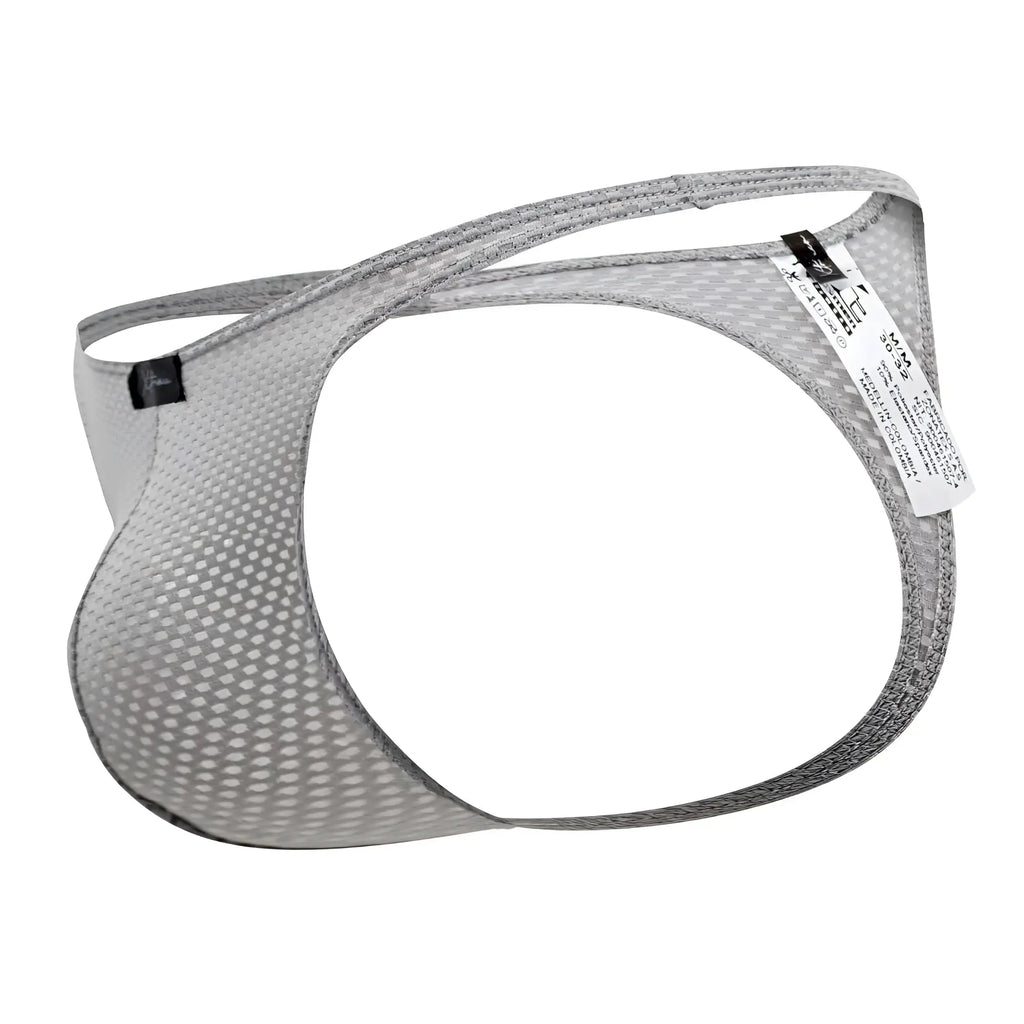 Gray xtremen 91185 mesh thong men’s briefs with contoured support and reinforced elastic waistband