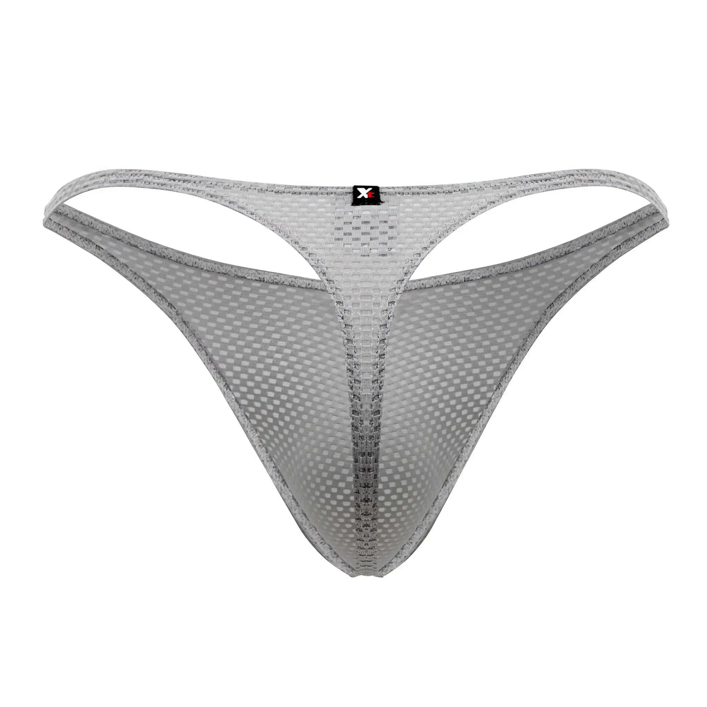 Gray xtremen 91185 mesh thong with subtle grid pattern and reinforced edges made of breathable mesh fabric