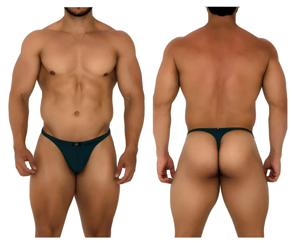 Dark teal mesh thong with a small black logo on the front from xtremen 91185 collection in green color