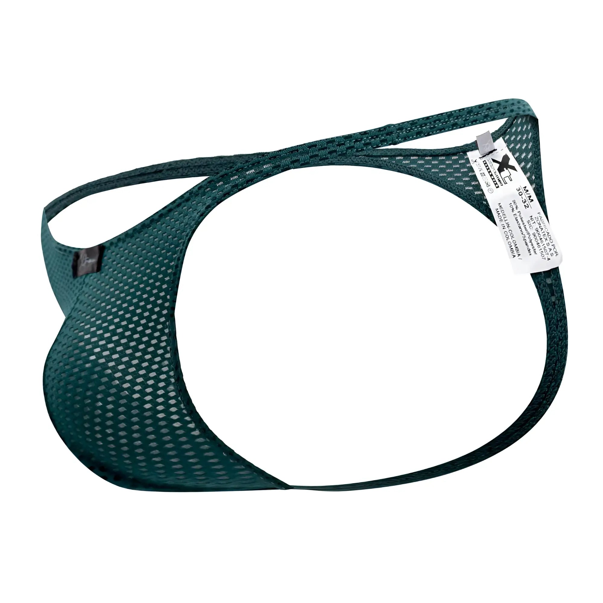 Dark green xtremen 91185 mesh thong with supportive contoured design and reinforced straps visible from the back