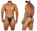 Dark green xtremen 91189 tulle mesh thong with subtle contrasting trim in a form fitting design shown from the back side
