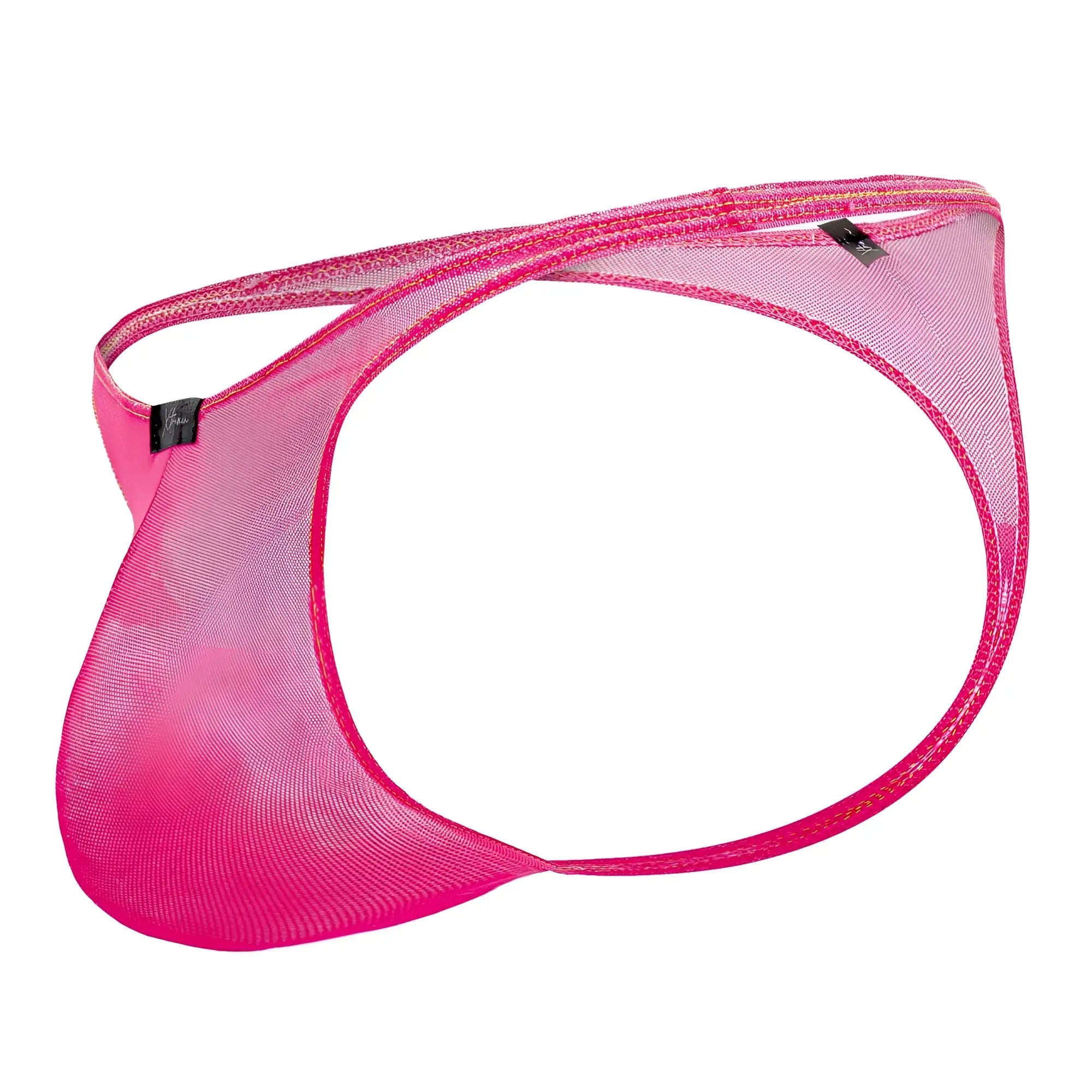 Xtremen 91189 bright pink tulle mesh thong with sleek form fitting design and reinforced stitching along edges