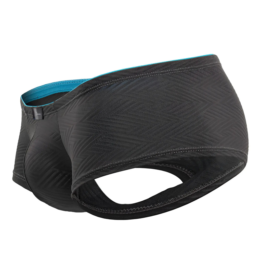 Xtremen 91190 jacquard trunks gray black athletic briefs with subtle geometric pattern and teal waistband trim