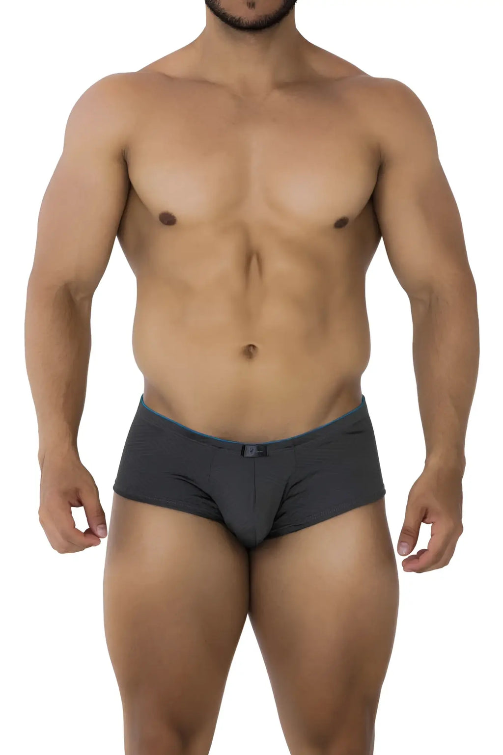 Dark gray xtremen 91190 jacquard trunks briefs with a subtle blue trim on the waistband for comfortable wear