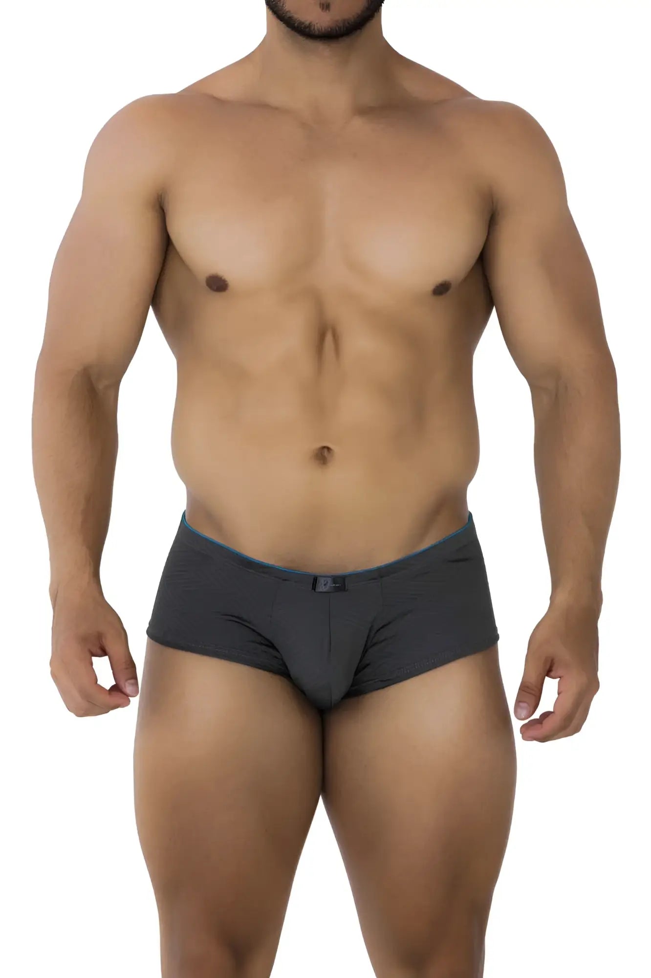 Dark gray xtremen 91190 jacquard trunks briefs with a subtle blue trim on the waistband for comfortable wear