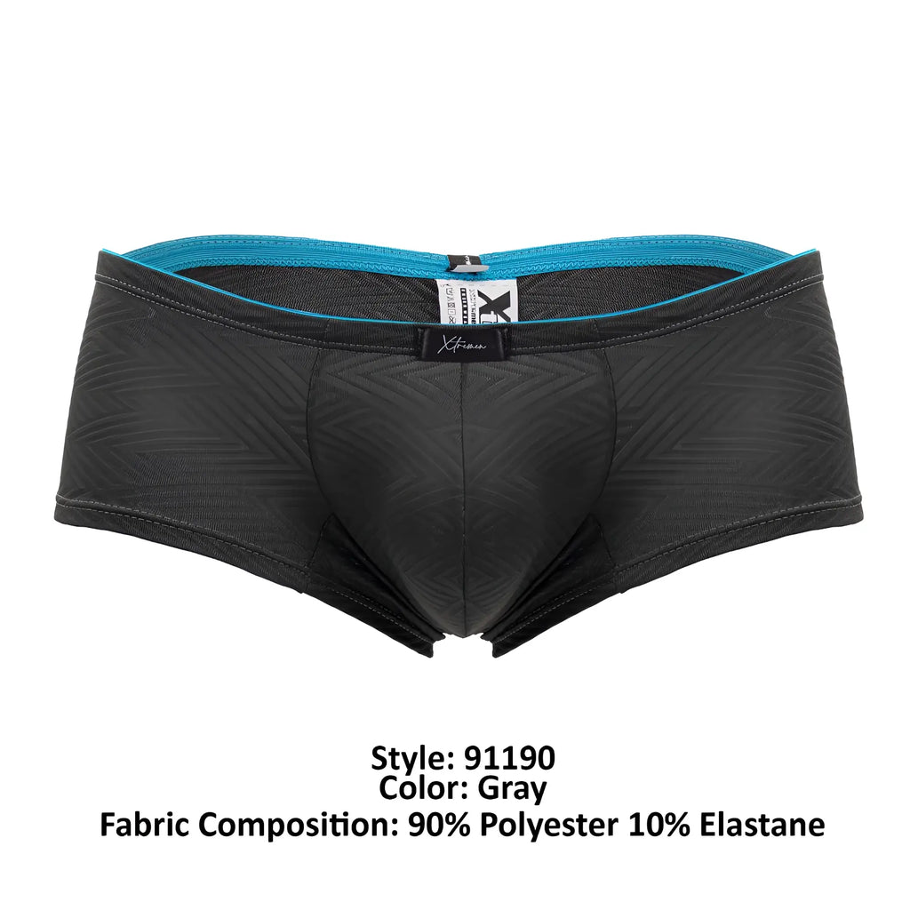 Xtremen 91190 jacquard trunks gray men’s briefs with subtle textured pattern and contrasting teal elastic waistband