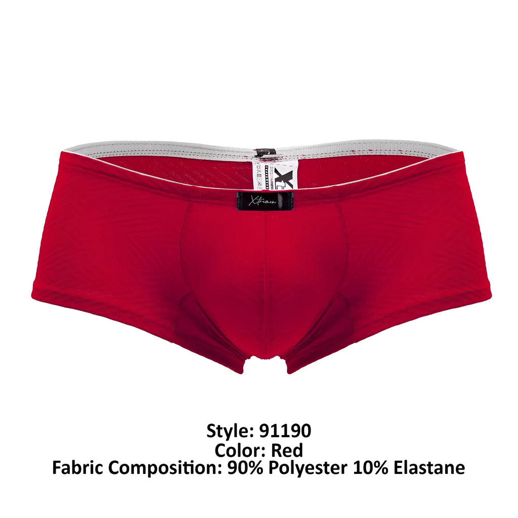 Red xtremen 91190 jacquard trunks men’s briefs with gray waistband and black brand tag