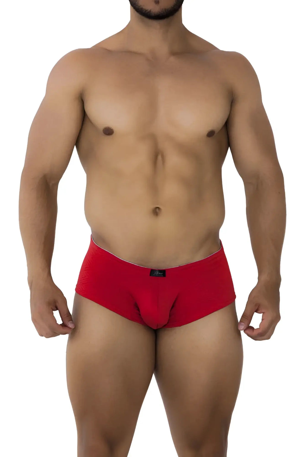 Red xtremen 91190 jacquard trunks men’s briefs with a snug fit and black brand tag at the waistband