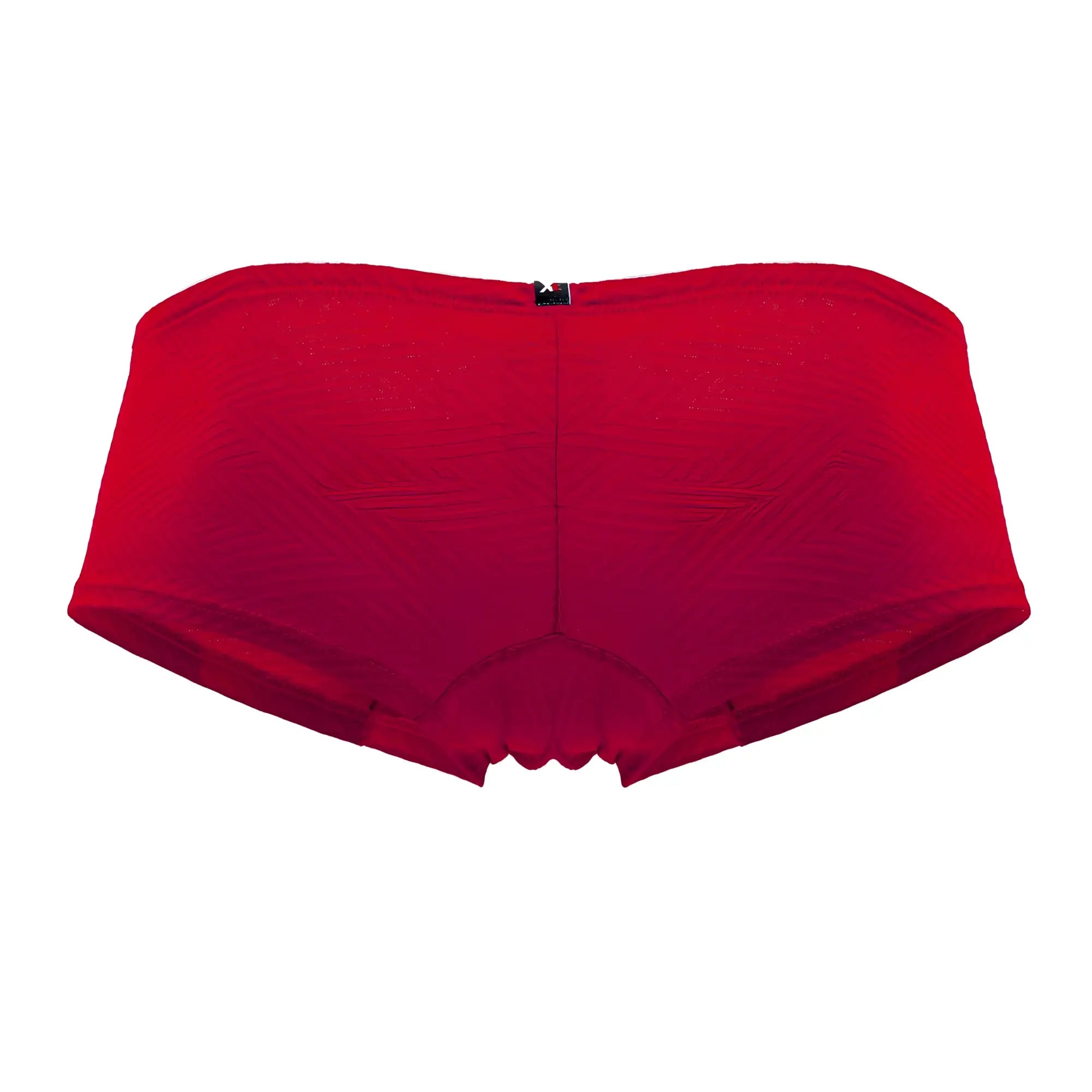 Red xtremen 91190 jacquard seamless briefs with scalloped leg openings and black brand tag at center back