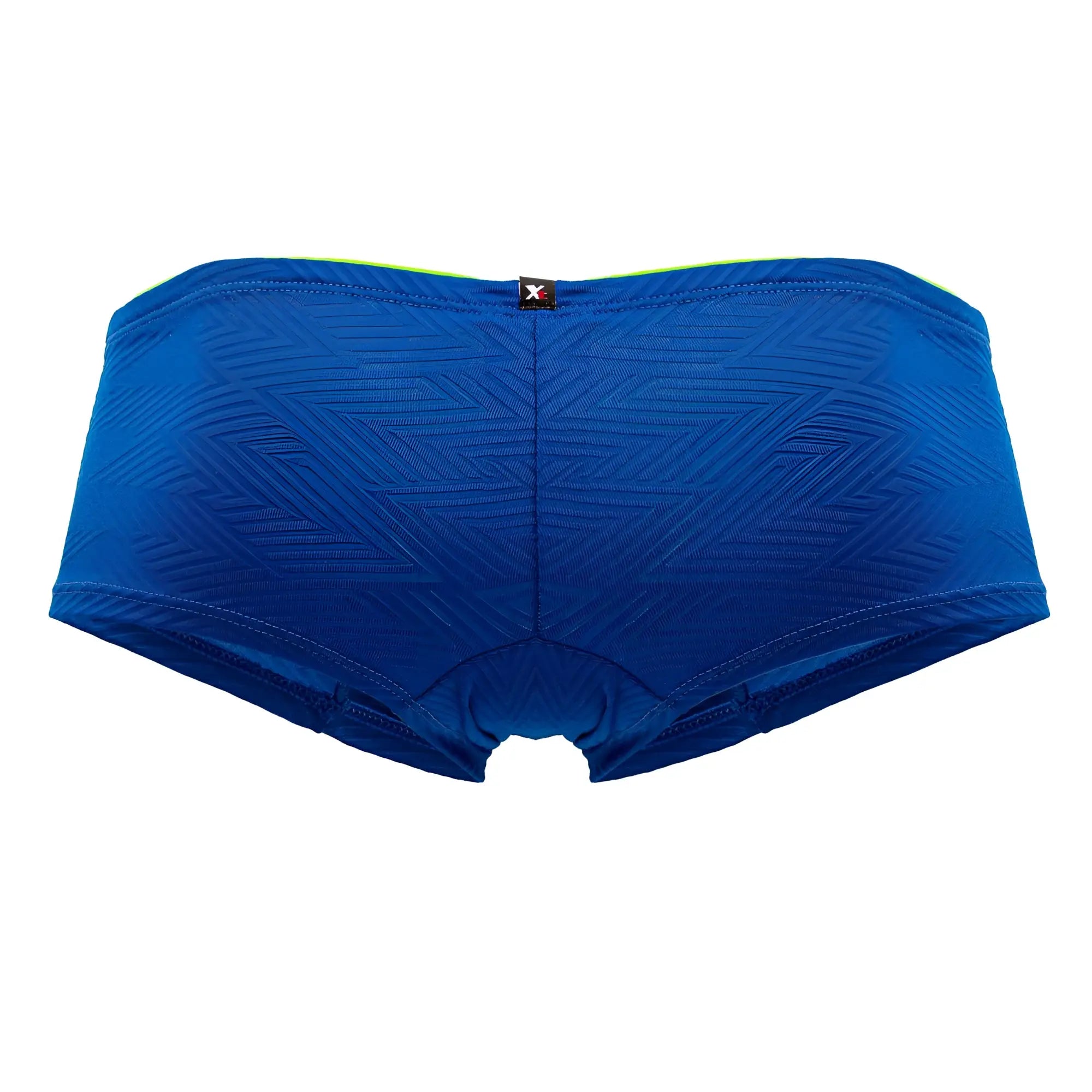 Xtremen 91190 royal blue jacquard trunks with subtle herringbone texture and neon green waistband trim