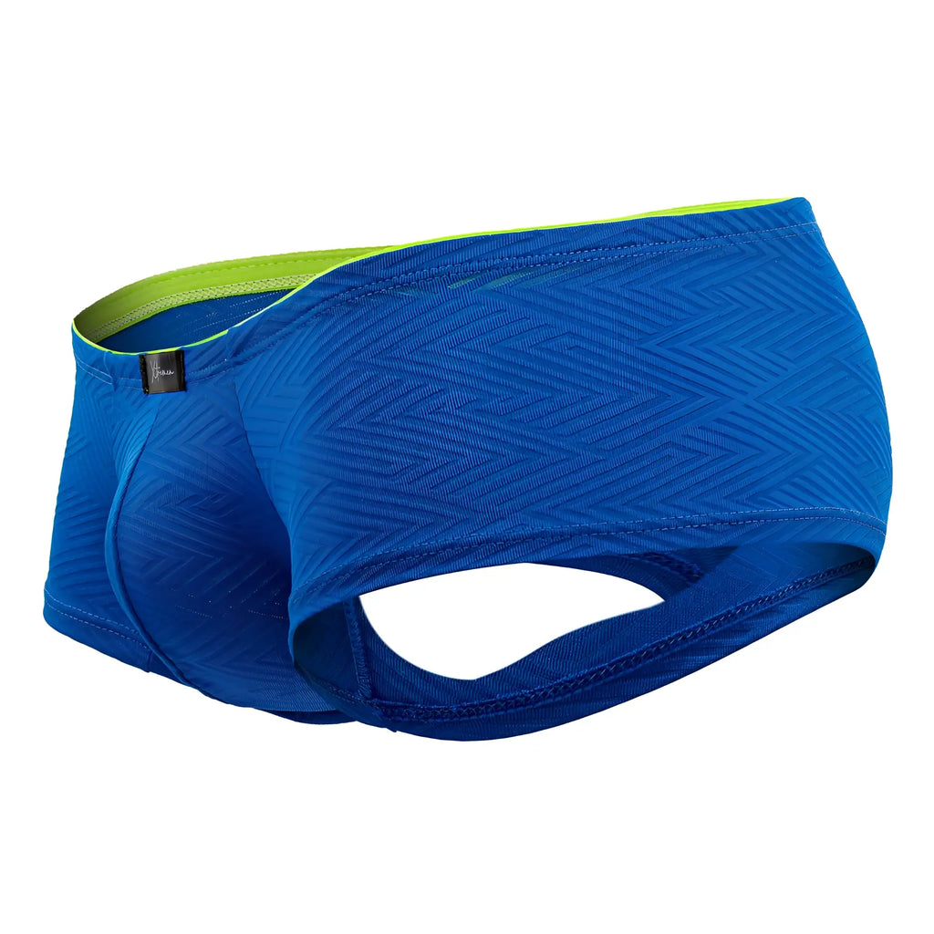 Xtremen 91190 jacquard trunks royal blue athletic briefs with subtle herringbone texture and neon green waistband trim